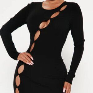 New Fashion Nova Cutout Ribbed Stretch Knit Black Maxi Midi Dress S / M / L Sexy